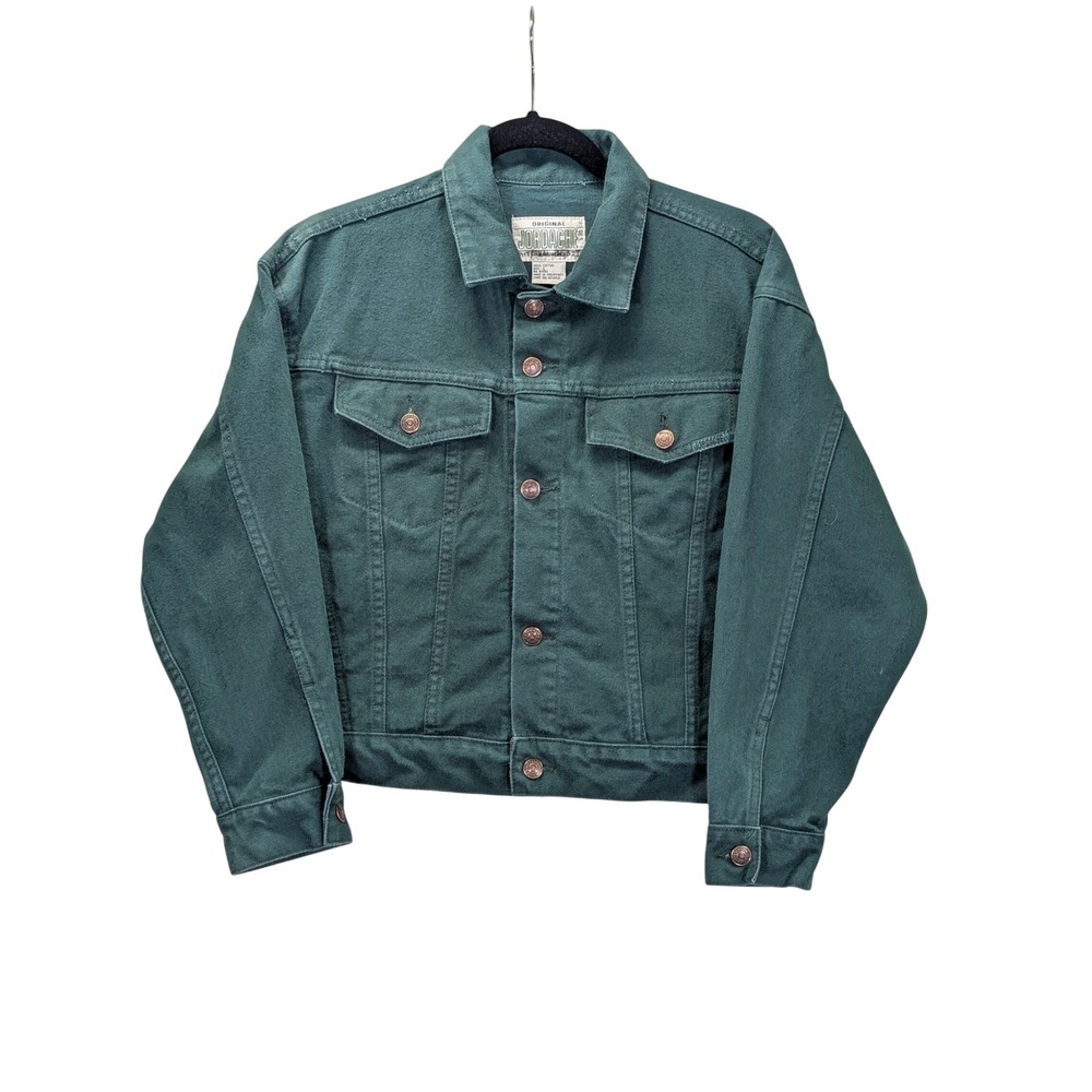 Jordache Cropped Jacket Women's Large Green Cotton Button Front Casual Y2K